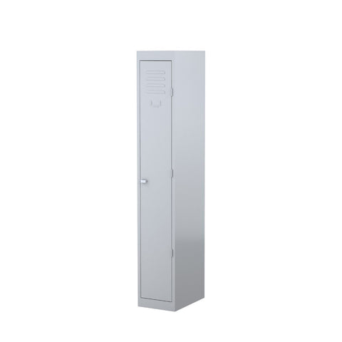 Single-door steel locker with ventilation louvre, and secure key lock