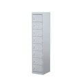 Eight-door steel locker with 180-degree opening flush doors, ventilation louvres, and cardholder provision for easy identification