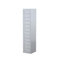 Gray steel locker with multiple compartments 