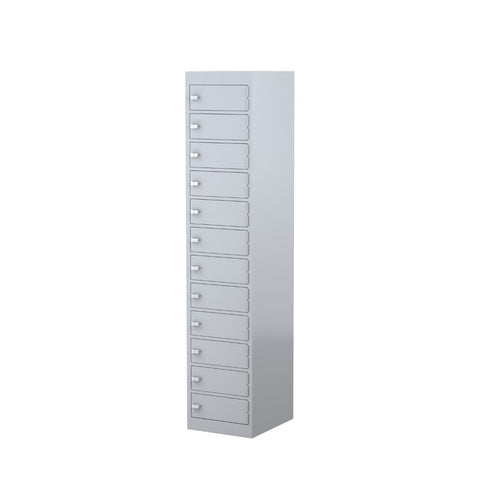 Gray steel locker with multiple compartments 