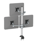 A triple monitor arm made of aluminium and plastic, in silver