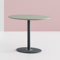 Disc Base Juno table in green tabletop with moonshine color frame