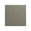 Decorative acoustic wall panel with a woven image design featuring arches and vertical linework, in a gray color.