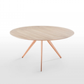 EONA round table with ash coloured tabletop and pink salt-colored legs