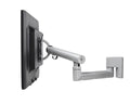 Side view of Flo Plus single monitor arm in silver and black color 