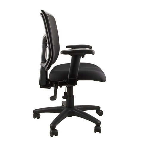 Side view of Black Kimberly Mesh Back Office Chair with armrests and a five-star base