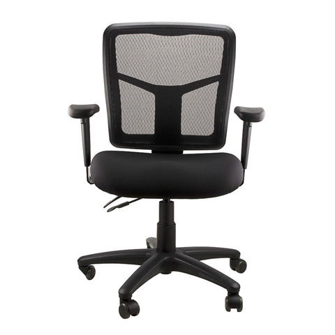 Front view of Black Kimberly Mesh Back Office Chair with armrests and a five-star base