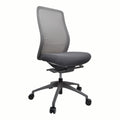 Buro office chair with a breathable mesh back, adjustable lumbar support, grey nylon base with soft PU castors.