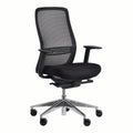 Buro office chair with a breathable mesh back, adjustable lumbar support, and a polished aluminium base with soft PU castors.