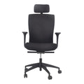 Buro mentor black upholstered office chair with a headrest, adjustable armrests, and a nylon base, shown from a front angle.