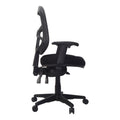 Buro ergonomic office chair, black mesh back, nylon seat, adjustable controls, five-star base with casters, side view.