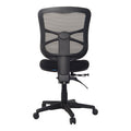 Buro ergonomic office chair, black mesh back, nylon seat, adjustable controls, five-star base with casters, back view.