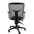 Mirae black ergonomic mesh task chair with multiple adjustments and a five-star base with casters, back view