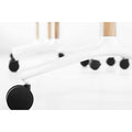 Close up of Okidoki rectangle folding table showing caster wheels with a white frame and ash wooden legs