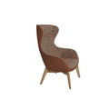 Brown dual-tone Queen Armchair featuring patterned fabric on the seat and solid color on the back of the chair