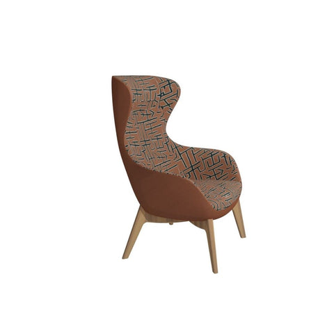 Brown dual-tone Queen Armchair featuring patterned fabric on the seat and solid color on the back of the chair