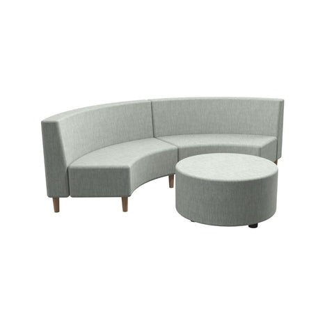 Round Lounge in gray with low back and ottoman, made up of 2 connected 1/6 circle units.