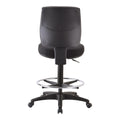 Buro black mid-back drafting chair with a chrome foot ring and a five-star base, back view
