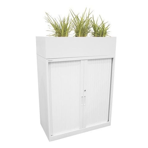 White Tambour plant box placed on tambour cabinet