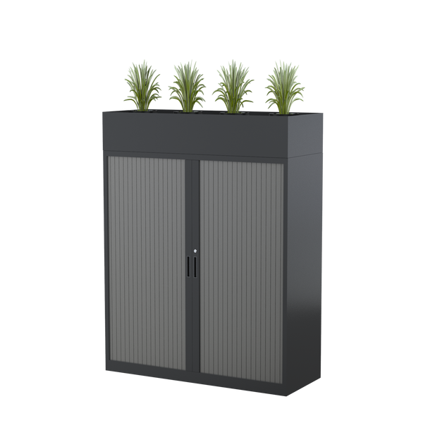 Tambour door cabinet 1200mm wide - white slat door