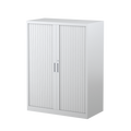 White tambour door cabinet, Australian made office cupboard with lockable sliding doors and shelves – 1200mm wide