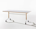 Okidoki rectangle folding table with a white frame and ash wooden legs