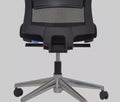 A black Buro Mentor Mesh Back office chair with a polished aluminum base back view