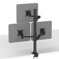 A triple monitor arm made of aluminium and plastic, in matte black 