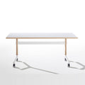 Okidoki rectangle folding table with a white frame and ash wooden legs