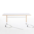 Okidoki rectangle folding table with a white frame and ash wooden legs