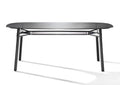 Okidoki rounded rectangular table with tempered black glass top and black timber legs