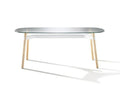 Okidoki rounded rectangular table with tempered clear glass top, white frame and ash timber legs