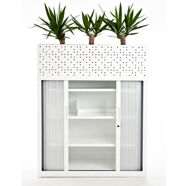 Tambour door cabinet 1200mm wide - white slat door