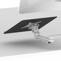 A black laptop tray with white arm